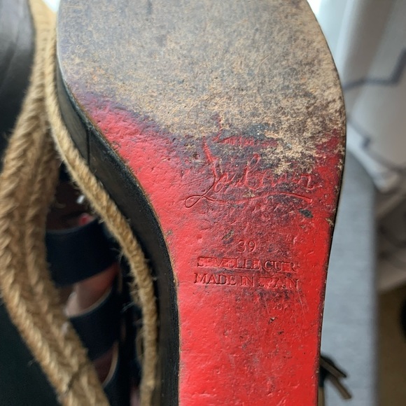 Christian Louboutin Black Barcelona Leather Wedge Sandal Size 39 - Picture 10 of 16